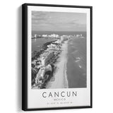 Cancun Mexico Black And White Art Framed Canvas Prints Wall Art Home Decor, Floating Frame