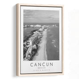 Cancun Mexico Black And White Art Framed Canvas Prints Wall Art Home Decor, Floating Frame