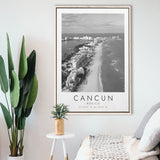 Cancun Mexico Black And White Art Framed Canvas Prints Wall Art Home Decor, Floating Frame