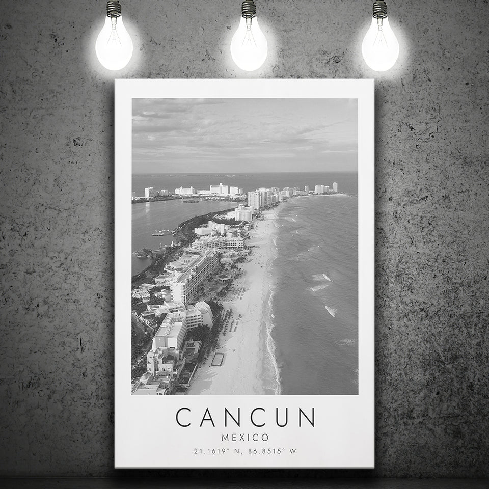 Cancun Mexico Black And White Art Canvas Prints Wall Art Home Decor