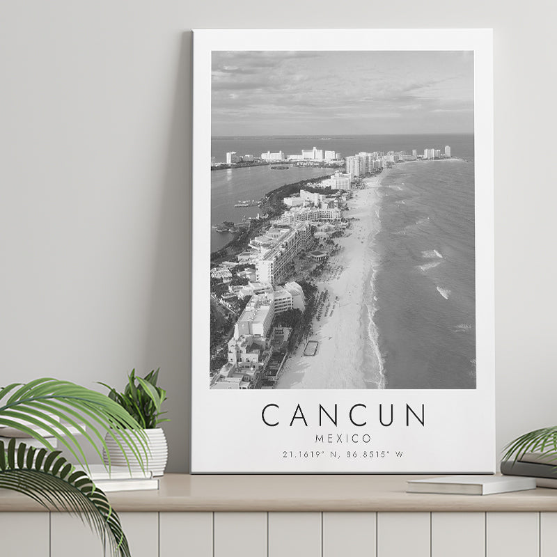 Cancun Mexico Black And White Art Canvas Prints Wall Art Home Decor