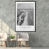 Cancun Mexico Black And White Art Framed Canvas Prints Wall Art Home Decor, Floating Frame