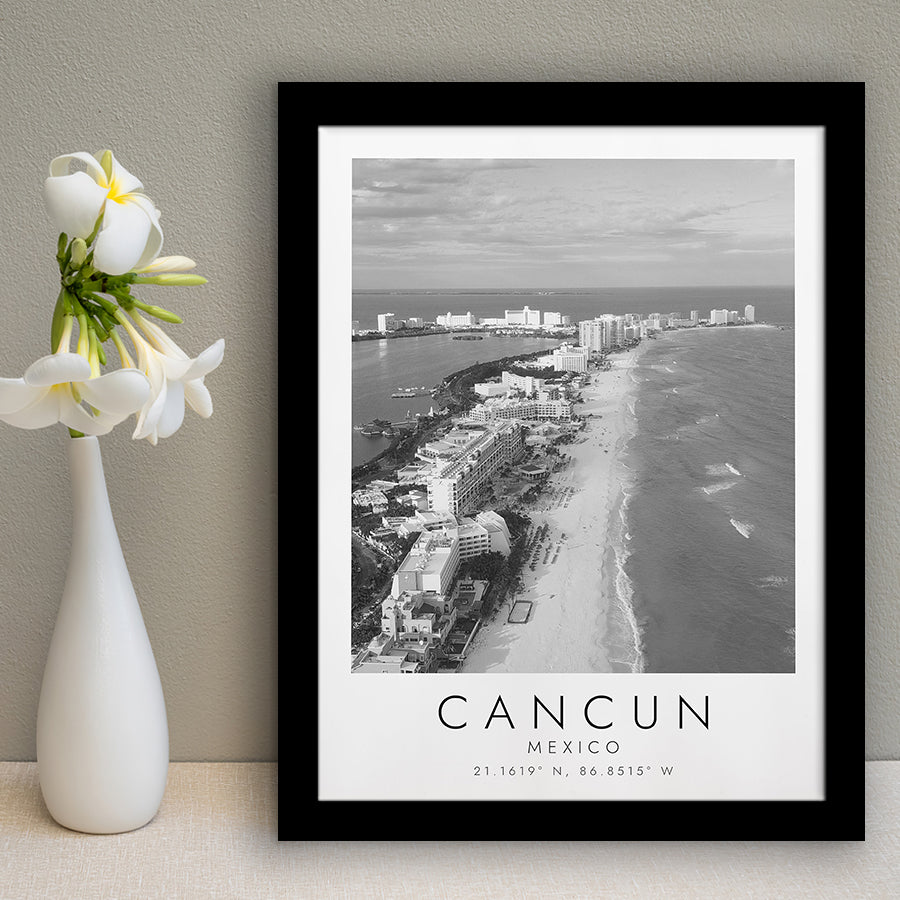 Cancun Mexico Black And White Art Framed Art Prints Wall Art Decor, Framed Picture
