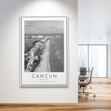 Cancun Mexico Black And White Art Framed Canvas Prints Wall Art Home Decor, Floating Frame