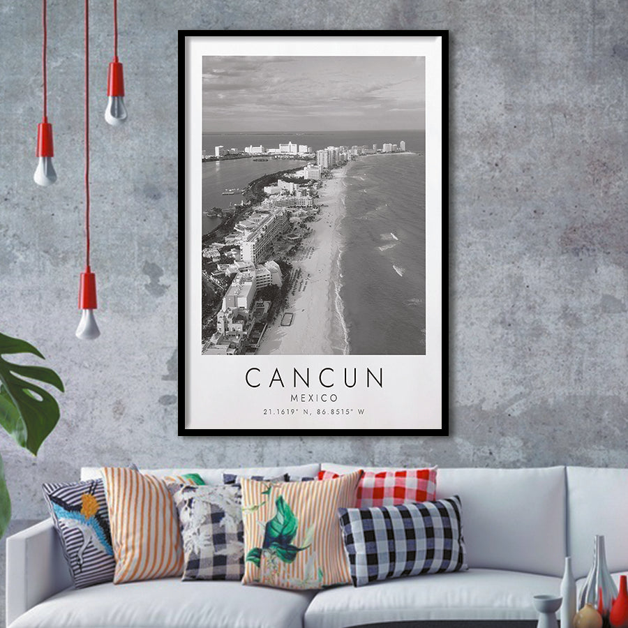 Cancun Mexico Black And White Art Framed Art Prints Wall Art Decor, Framed Picture