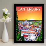 Canterbury UK Art Sunset Art Print, City Art Print, Framed Art Print Wall Art Home Decor, Framed Picture