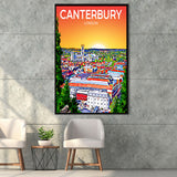 Canterbury UK Art Sunset Art Print, Large Canvas, Framed Canvas Print Wall Art Home Decor, Floating Frame