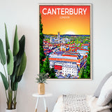 Canterbury UK Art Sunset Art Print, Large Canvas, Framed Canvas Print Wall Art Home Decor, Floating Frame