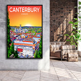 Canterbury UK Art Sunset Art Print, Large Canvas, Framed Canvas Print Wall Art Home Decor, Floating Frame