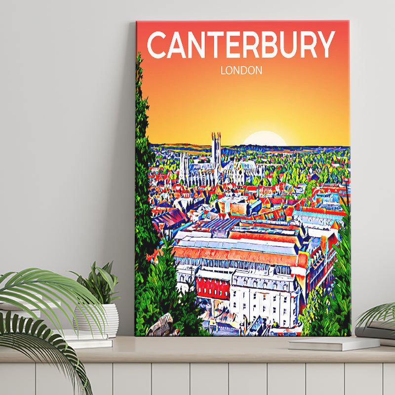 Canterbury UK Art Sunset Art Print ,City Art Print, Large Canvas, Canvas Print Wall Art Home Decor