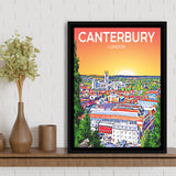 Canterbury UK Art Sunset Art Print, Large Canvas, Framed Canvas Print Wall Art Home Decor, Floating Frame