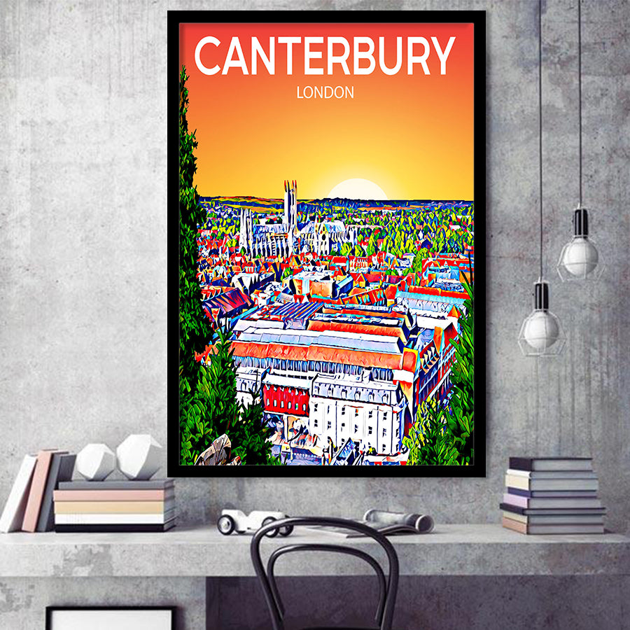 Canterbury UK Art Sunset Art Print, City Art Print, Framed Art Print Wall Art Home Decor, Framed Picture