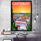 Canterbury UK Art Sunset Art Print, City Art Print, Framed Art Print Wall Art Home Decor, Framed Picture