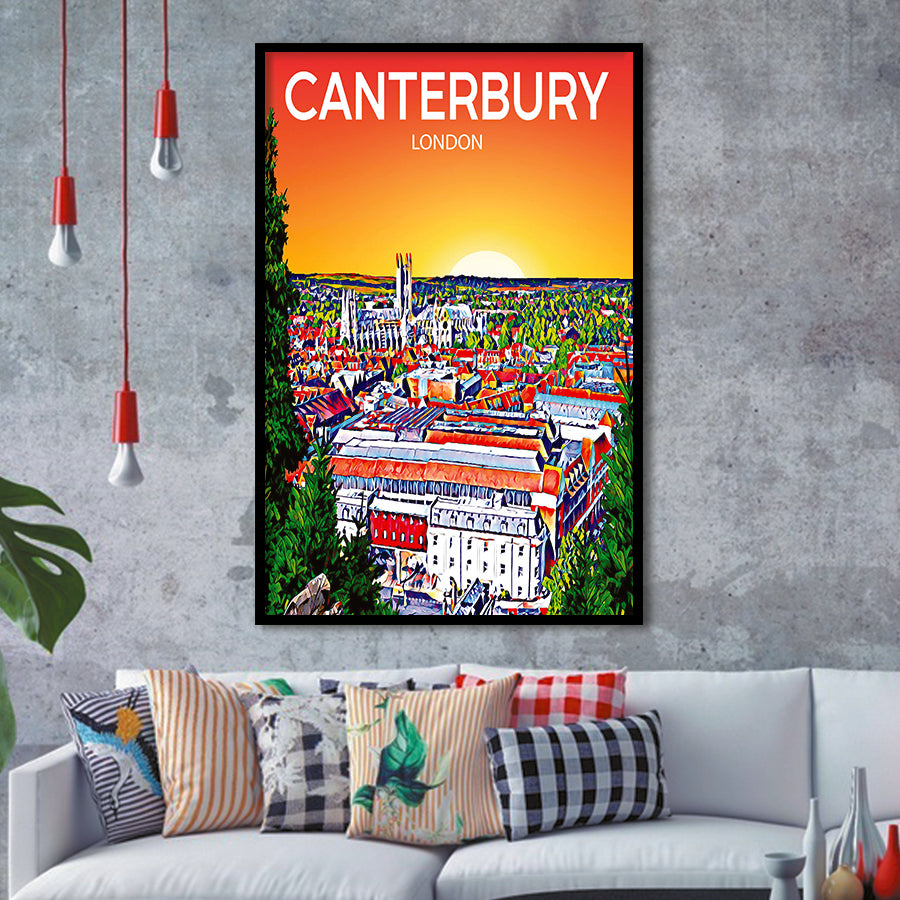 Canterbury UK Art Sunset Art Print, City Art Print, Framed Art Print Wall Art Home Decor, Framed Picture