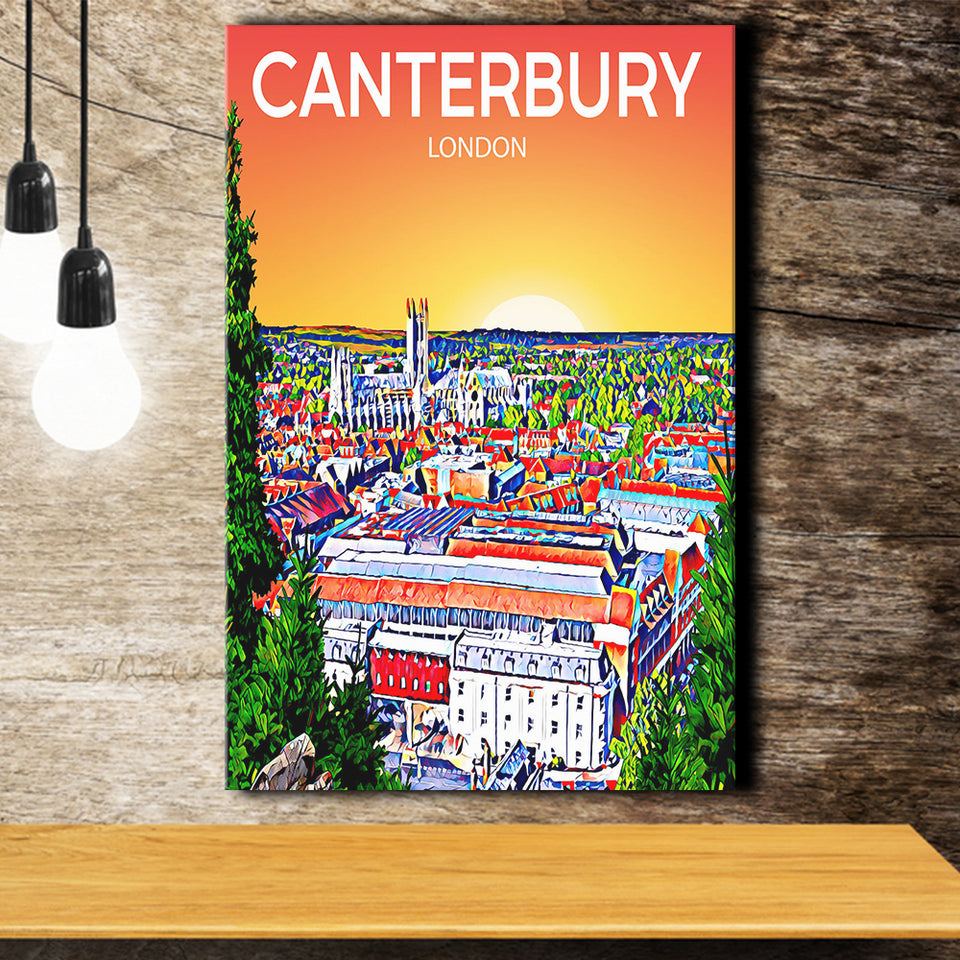 Canterbury UK Art Sunset Art Print ,City Art Print, Large Canvas, Canvas Print Wall Art Home Decor
