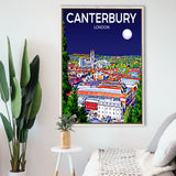 Canterbury UK Art Night Art Print, Large Canvas, Framed Canvas Print Wall Art Home Decor, Floating Frame