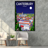 Canterbury UK Art Night Art Print, Large Canvas, Framed Canvas Print Wall Art Home Decor, Floating Frame