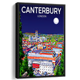 Canterbury UK Art Night Art Print, Large Canvas, Framed Canvas Print Wall Art Home Decor, Floating Frame