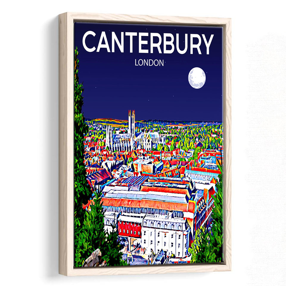 Canterbury UK Art Night Art Print, Large Canvas, Framed Canvas Print Wall Art Home Decor, Floating Frame