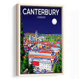 Canterbury UK Art Night Art Print, Large Canvas, Framed Canvas Print Wall Art Home Decor, Floating Frame