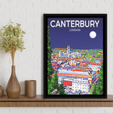 Canterbury UK Art Night Art Print, Large Canvas, Framed Canvas Print Wall Art Home Decor, Floating Frame