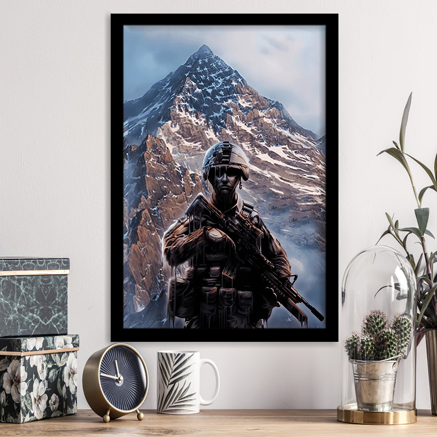 Canvas Gift For Proud Army Veteran American Flag Mountain Framed Framed Art Prints Wall Decor - Painting Prints, Veteran Gift