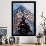 Canvas Gift For Proud Army Veteran American Flag Mountain Framed Framed Art Prints Wall Decor - Painting Prints, Veteran Gift