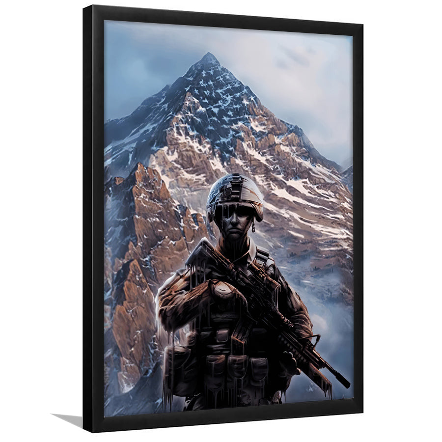 Canvas Gift For Proud Army Veteran American Flag Mountain Framed Framed Art Prints Wall Decor - Painting Prints, Veteran Gift