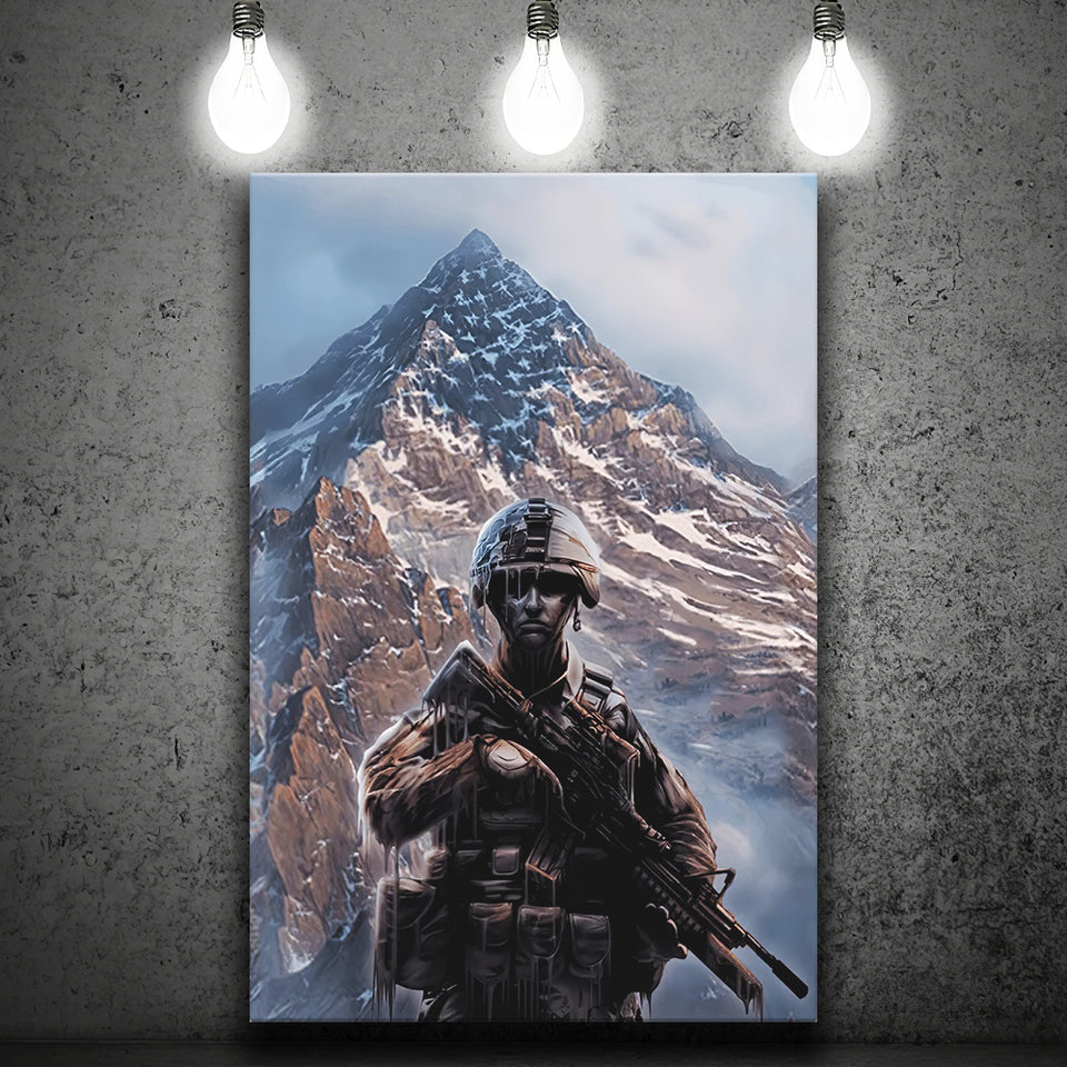 Canvas Gift For Proud Army Veteran American Flag Mountain Canvas Prints Wall Art - Painting Canvas, Wall Decor, For Sale, Home Decor