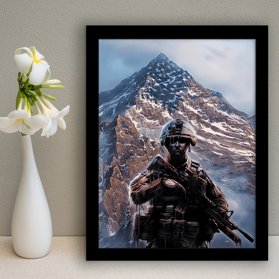 Canvas Gift For Proud Army Veteran American Flag Mountain Framed Framed Art Prints Wall Decor - Painting Prints, Veteran Gift
