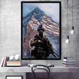Canvas Gift For Proud Army Veteran American Flag Mountain Framed Framed Art Prints Wall Decor - Painting Prints, Veteran Gift