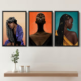 Painting Black Girl Print Wall Art Pictures Living Room Decor Afrocentric Set of 3 Piece Framed Canvas Prints Wall Art