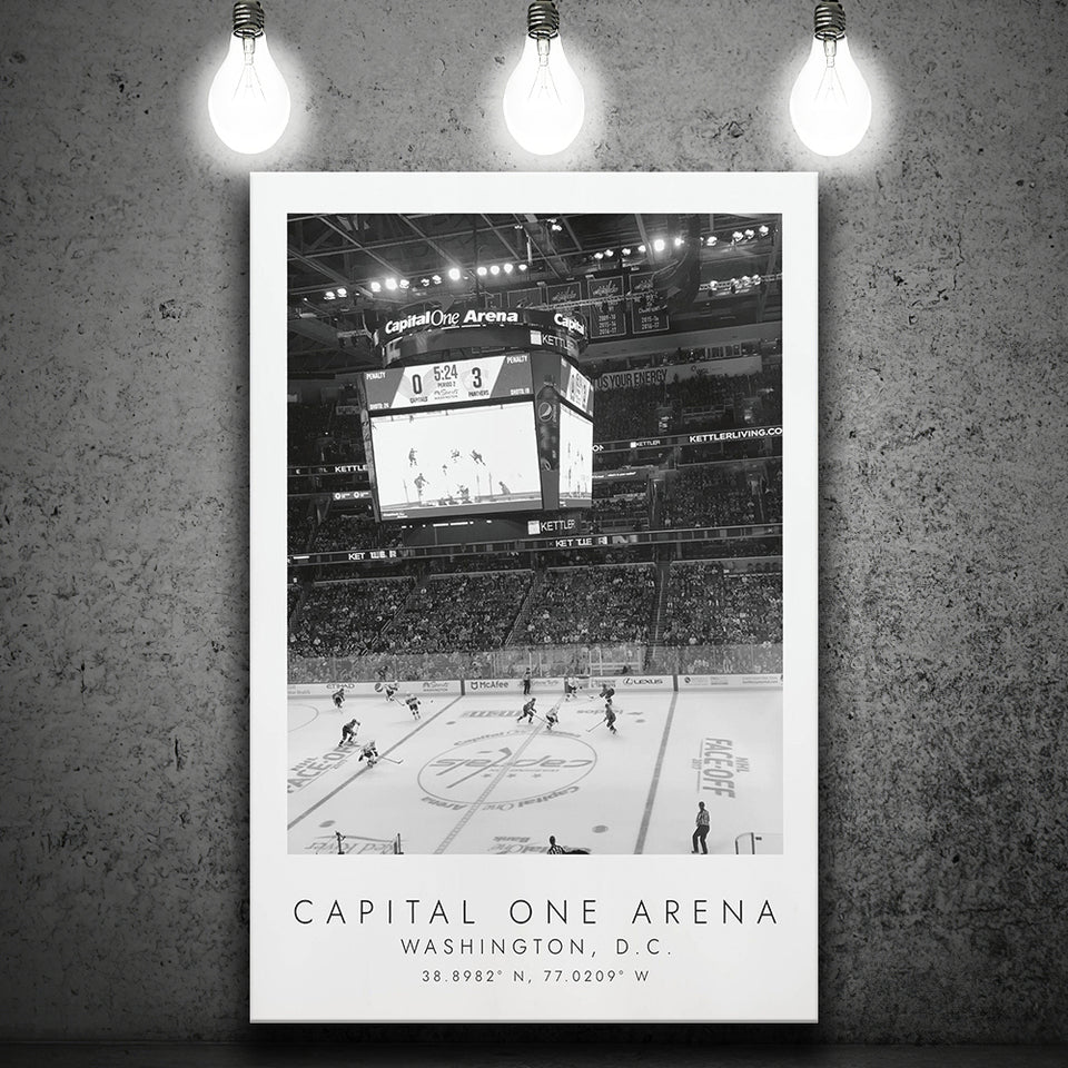 Capital One Arena Washington Capitals Ice Hockey Lovers Black And White Art Canvas Prints Wall Art Home Decor