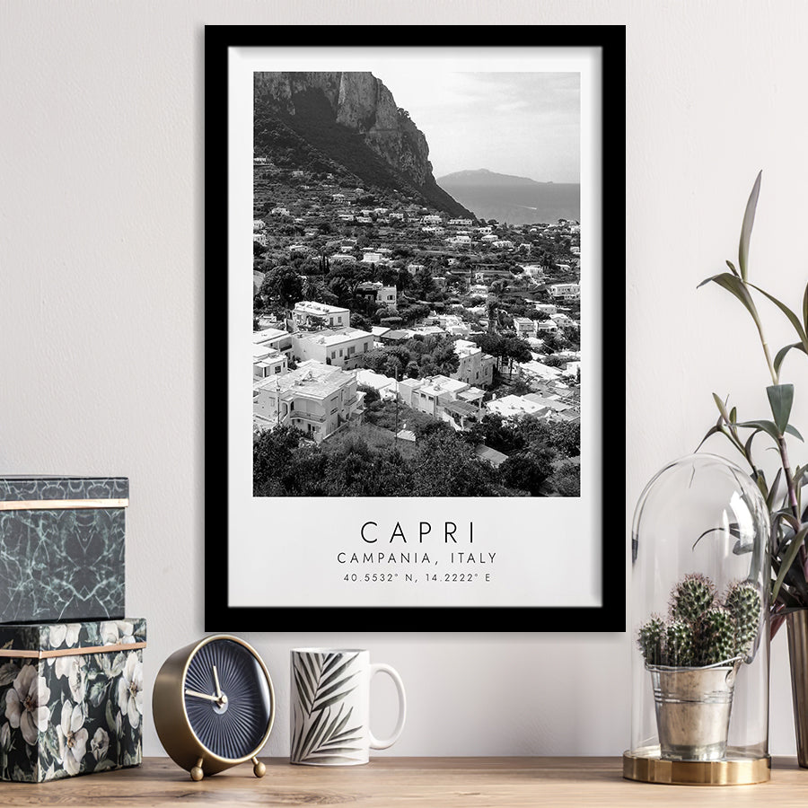 Capri Italy Black And White Art Framed Art Prints Wall Art Decor, Framed Picture