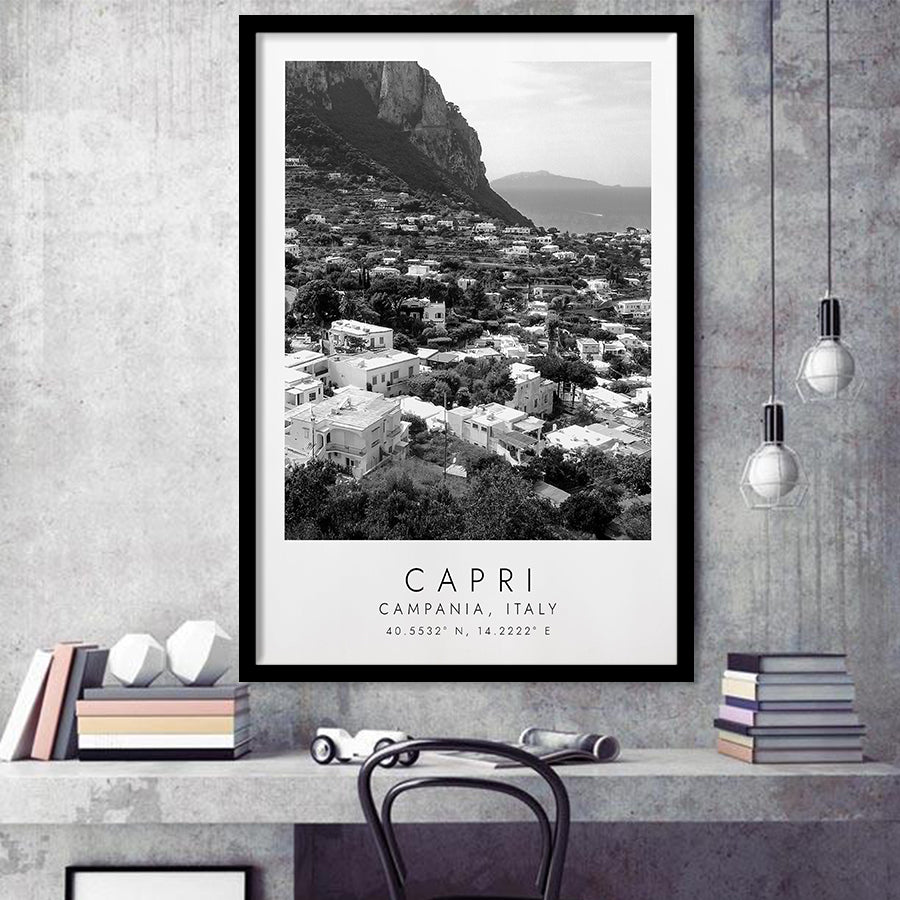 Capri Italy Black And White Art Framed Art Prints Wall Art Decor, Framed Picture