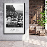 Capri Italy Black And White Art Framed Canvas Prints Wall Art Home Decor, Floating Frame