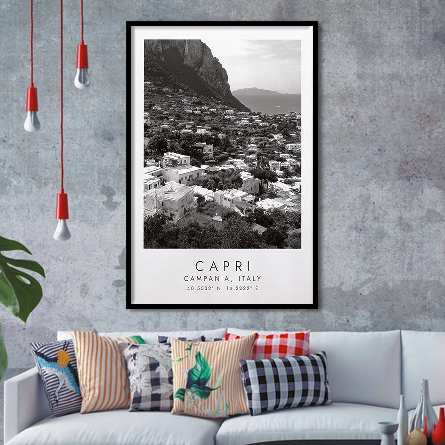 Capri Italy Black And White Art Framed Art Prints Wall Art Decor, Framed Picture