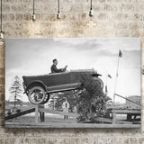 Car Jump Stunt Black And White Print, 1920'S Vintage Car Photo Canvas Prints Wall Art Home Decor