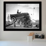 Car Jump Stunt Black And White Print, 1920'S Vintage Car Photo Framed Art Prints, Wall Art,Home Decor,Framed Picture