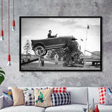 Car Jump Stunt Black And White Print, 1920'S Vintage Car Photo Framed Art Prints, Wall Art,Home Decor,Framed Picture