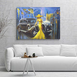 Car And Girl Old City Canvas Wall Art - Canvas Prints, Prints For Sale, Painting Canvas,Canvas On Sale