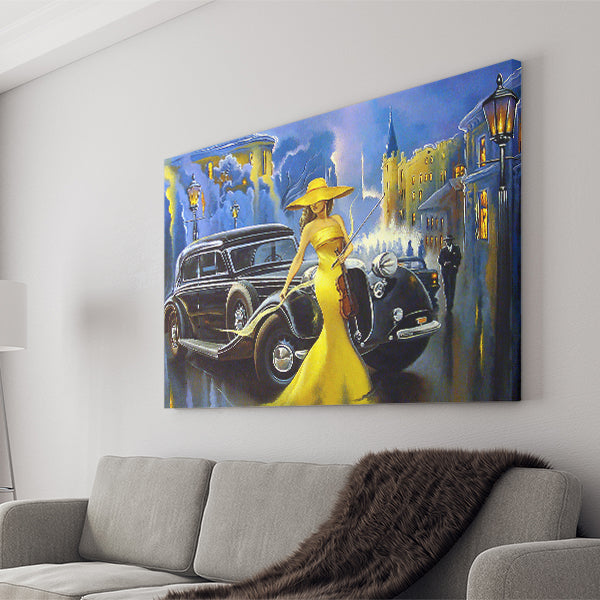 Car And Girl Old City Canvas Wall Art - Canvas Prints, Prints For Sale, Painting Canvas,Canvas On Sale