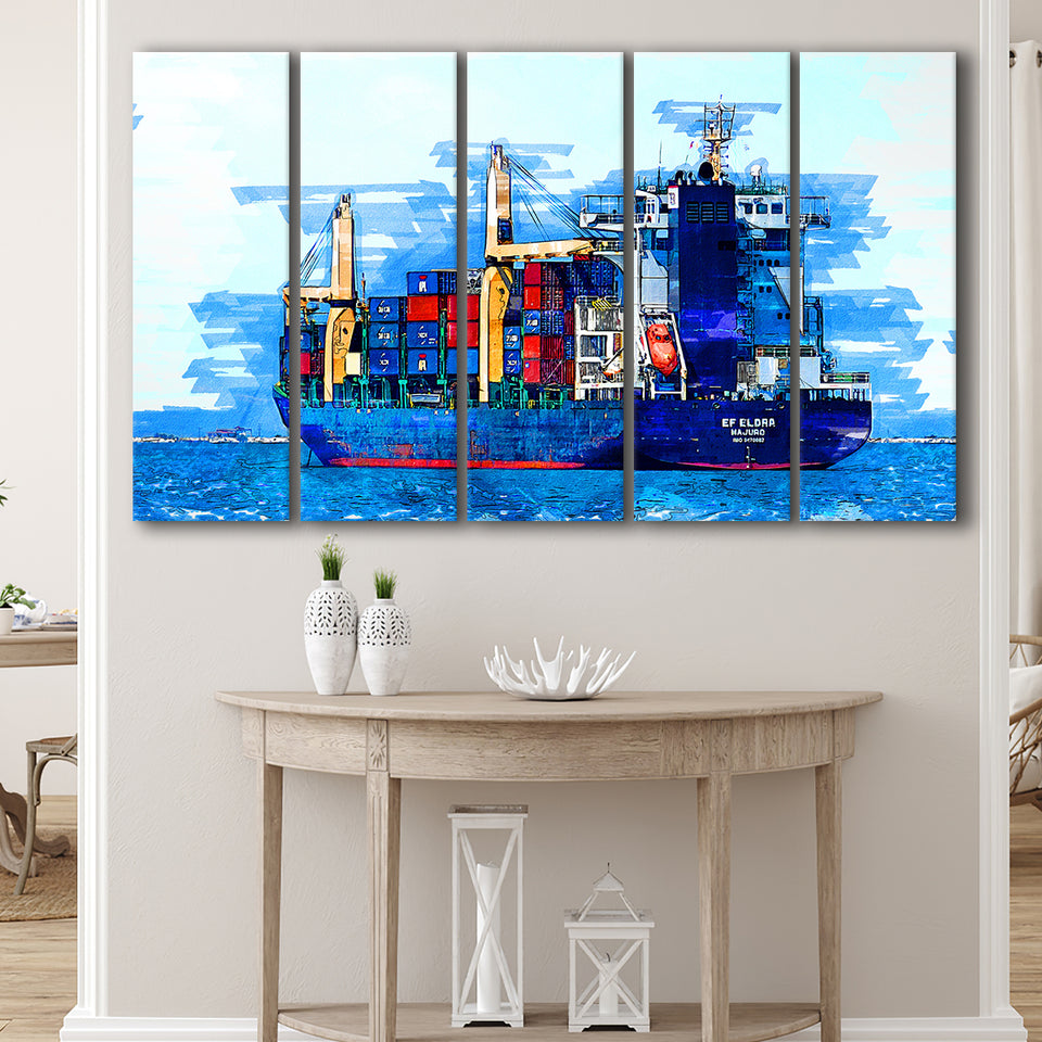 Cargo Ship 5 Piece B Canvas Prints Wall Art Decor, Multi Panels,Large Canvas, Home Decor