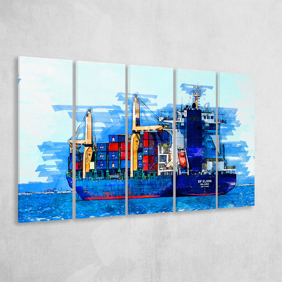Cargo Ship 5 Piece B Canvas Prints Wall Art Decor, Multi Panels,Large Canvas, Home Decor