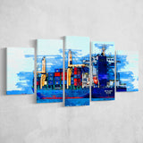 Cargo Ship 5 Pieces Canvas Prints Wall Art Decor - Painting Canvas, Mixed Canvas, Multi Panels