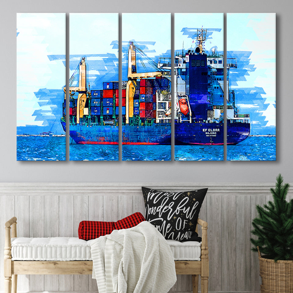 Cargo Ship 5 Piece B Canvas Prints Wall Art Decor, Multi Panels,Large Canvas, Home Decor