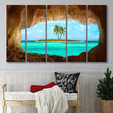 Caribbean Island Beach Canvas Wall Art, 5 Panel B Canvas Prints Wall Art, Extra Large Canvas Decor