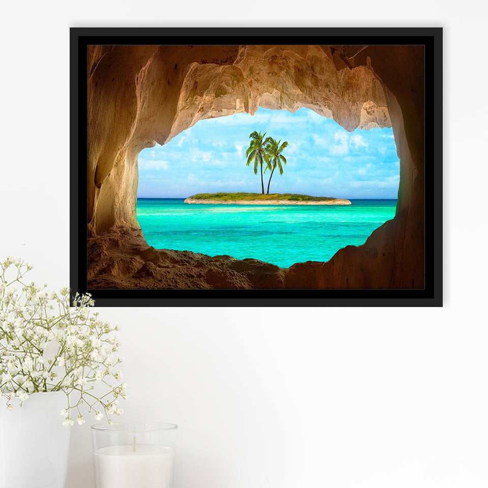 Caribbean Island Beach Canvas Wall Art Framed Canvas Prints Wall Art, Floating Frame, Large Canvas Home Decor