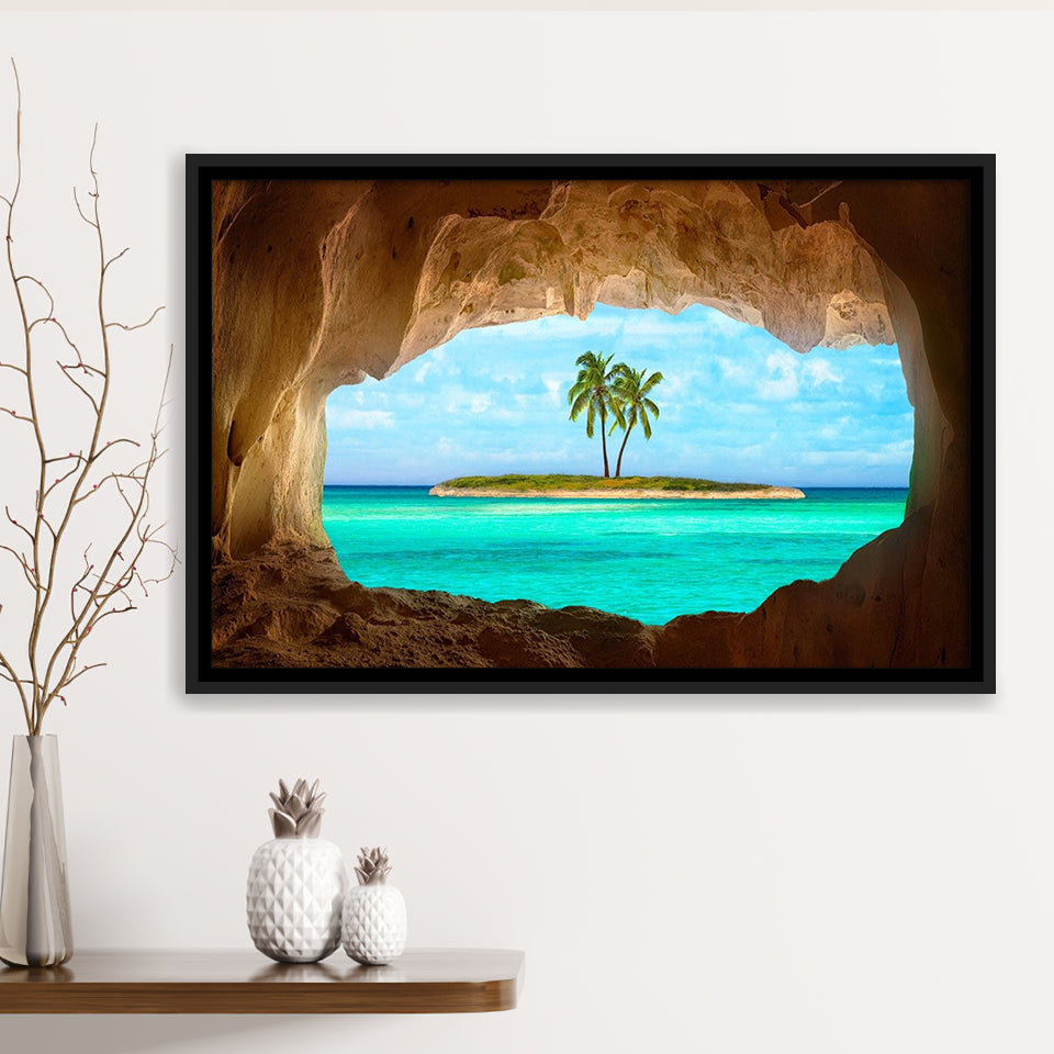 Caribbean Island Beach Canvas Wall Art Framed Canvas Prints Wall Art, Floating Frame, Large Canvas Home Decor