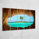 Caribbean Island Beach Canvas Wall Art, 5 Panel B Canvas Prints Wall Art, Extra Large Canvas Decor